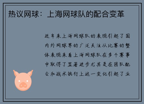热议网球：上海网球队的配合变革
