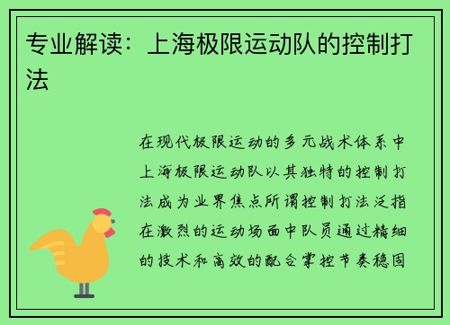 专业解读：上海极限运动队的控制打法