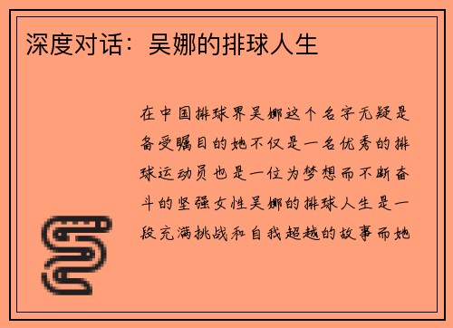深度对话：吴娜的排球人生